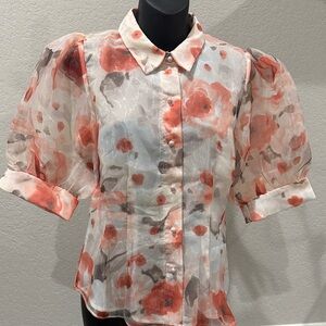 Floral Sheer Puff Sleeve Blouse